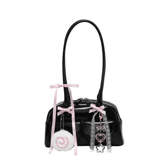 Leopard Print Lace Bow Y2K Shoulder Bag Zier Top Handle Leather :'D - Picture 1 of 6